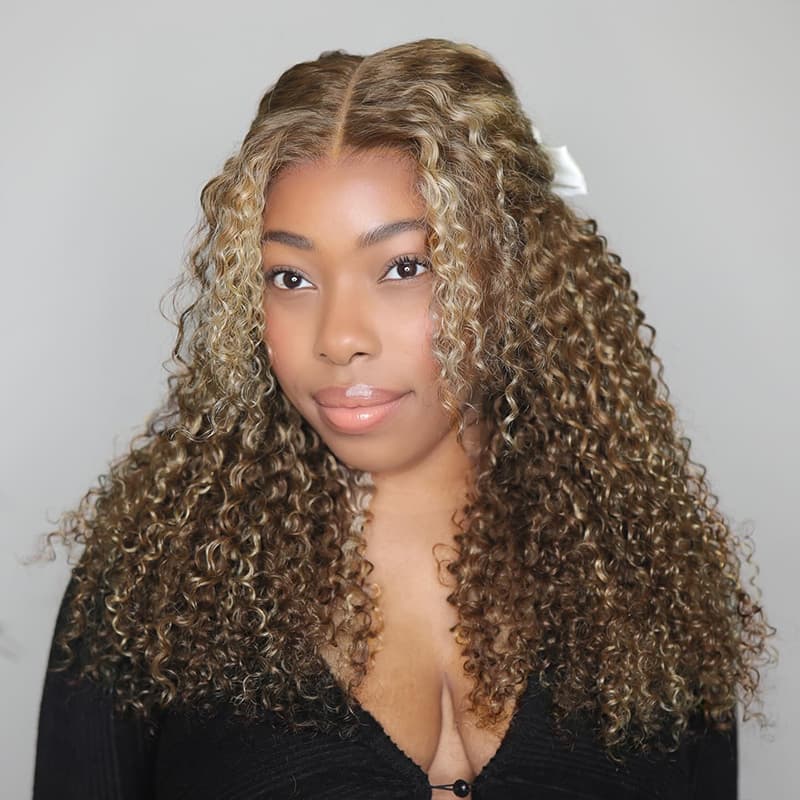 SZC Honey Brown Highlight 13x4 Lace Front Virgin Human Hair Wigs 200 Density