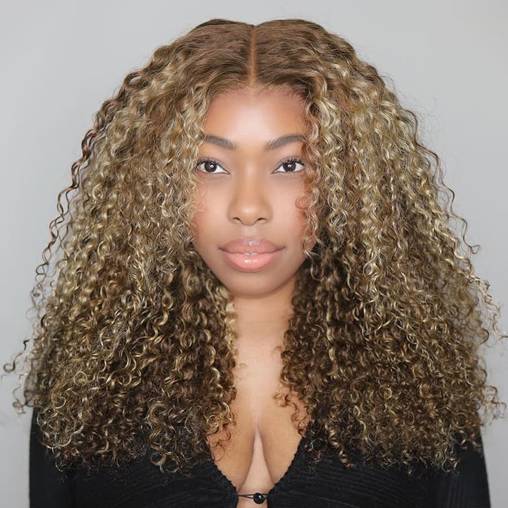 SZC Honey Brown Highlight 13x4 Lace Front Virgin Human Hair Wigs 200 Density