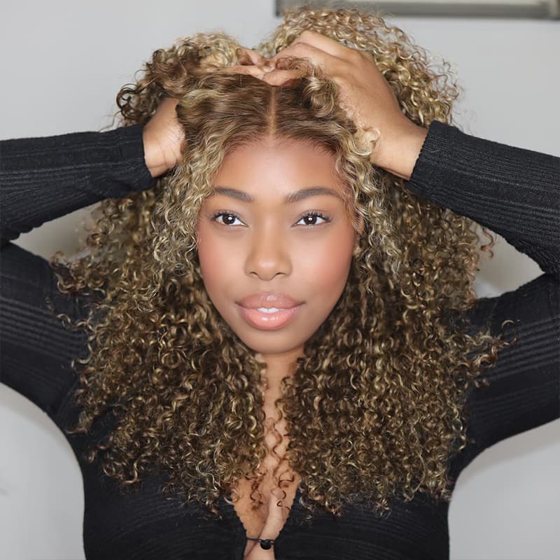 SZC Honey Brown Highlight 13x4 Lace Front Virgin Human Hair Wigs 200 Density