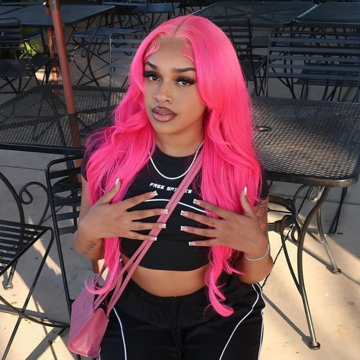 SZC Hot Pink 13x4 Lace Front Virgin Remy Human Hair Wig 200 Density