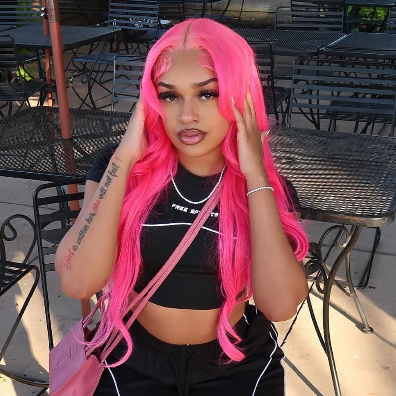 SZC Hot Pink 13x4 Lace Front Virgin Remy Human Hair Wig 200 Density