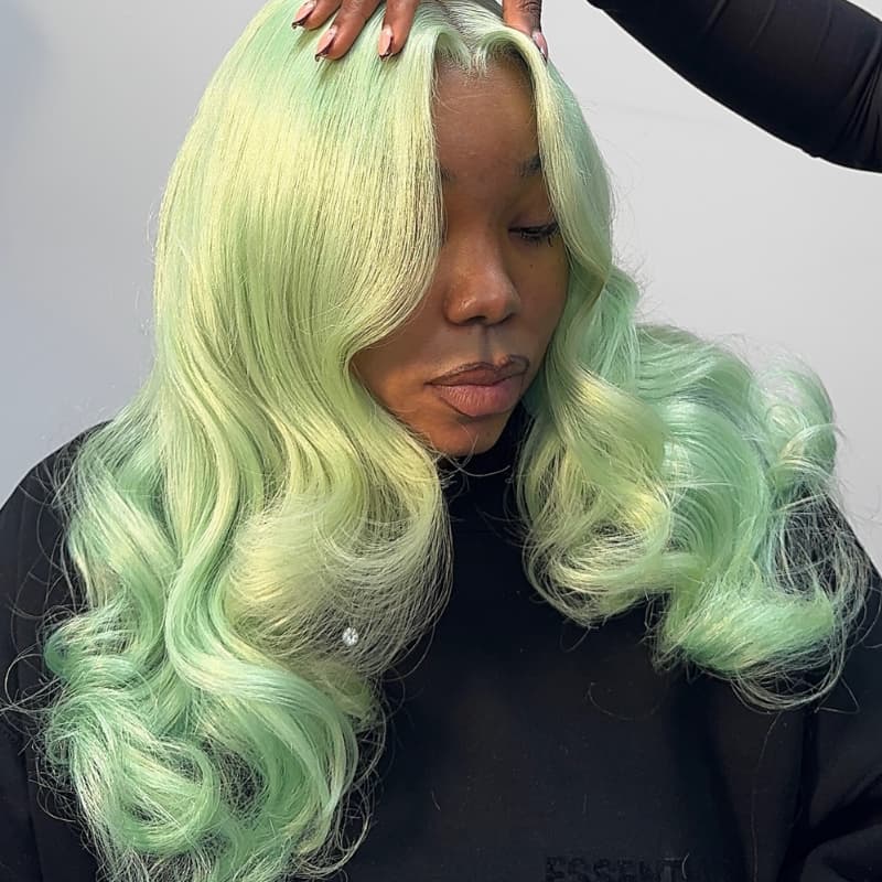 SZC Icy Pastel Mint Green 13x4 Lace Front Virgin Remy Human Hair Wigs 200 Density