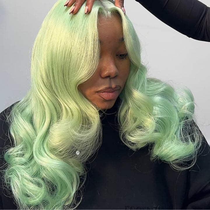 SZC Icy Pastel Mint Green 13x4 Lace Front Virgin Remy Human Hair Wigs 200 Density
