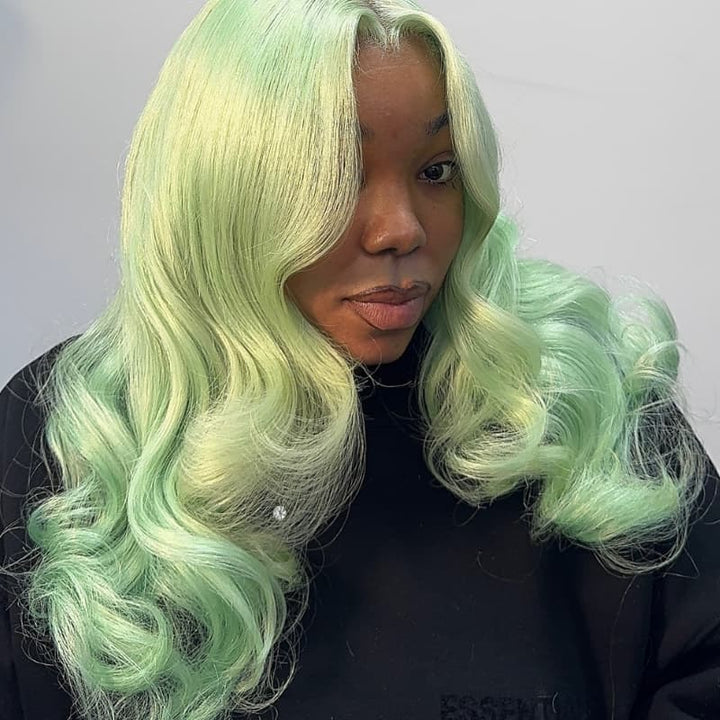 SZC Icy Pastel Mint Green 13x4 Lace Front Virgin Remy Human Hair Wigs 200 Density
