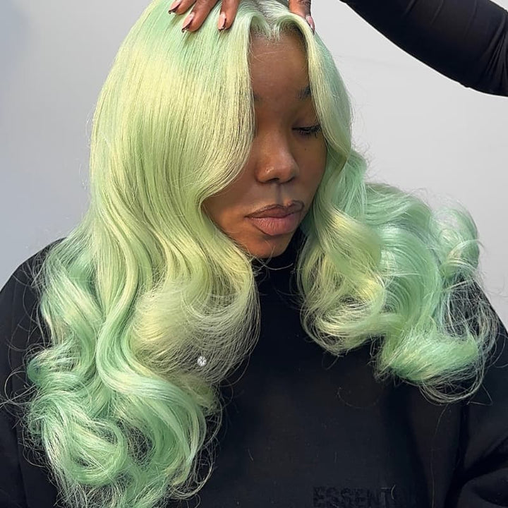 SZC Icy Pastel Mint Green 13x4 Lace Front Virgin Remy Human Hair Wigs 200 Density