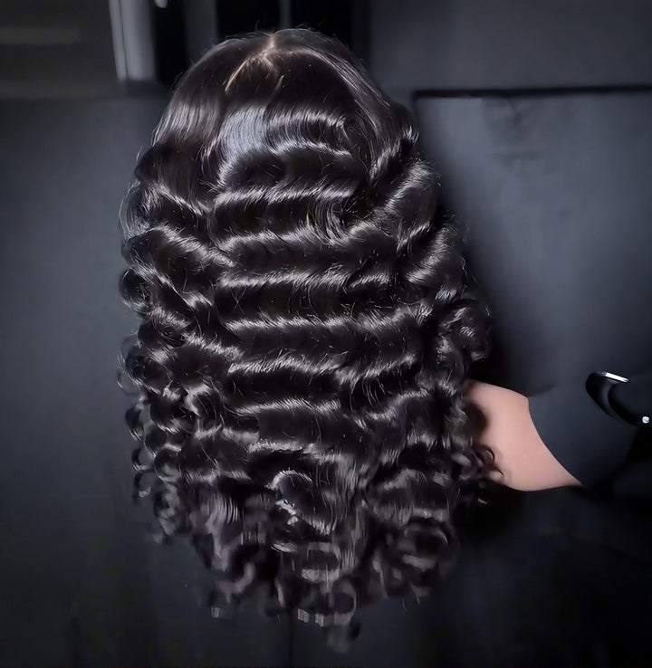 SZC Loose Deep Wave Wand Curls 13X4 Lace Front Human Hair Wigs 250 300 Density