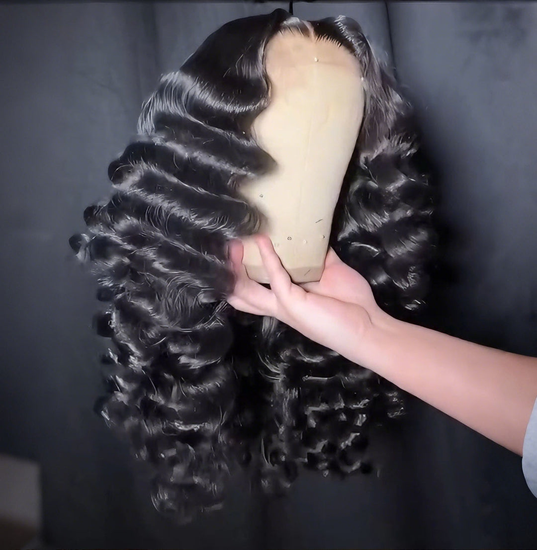 SZC Loose Deep Wave Wand Curls 13X4 Lace Front Human Hair Wigs 250 300 Density