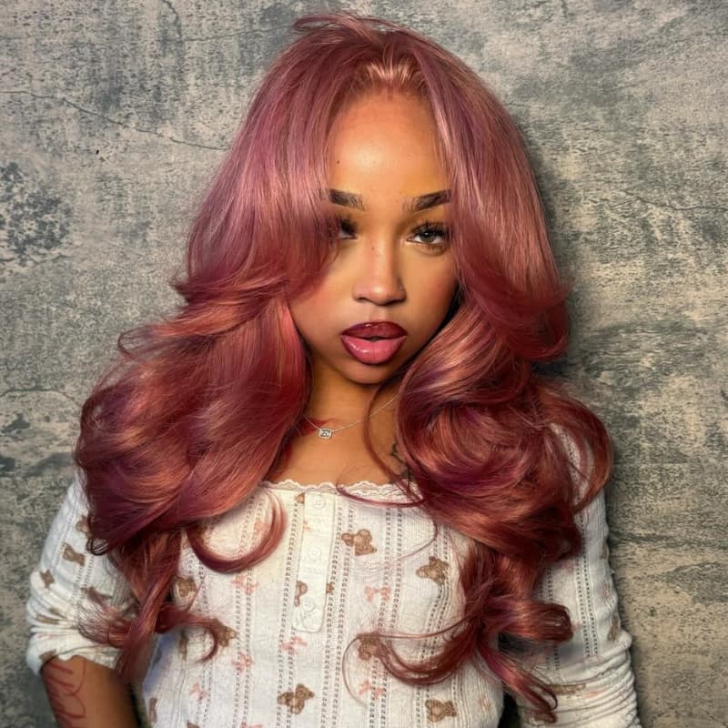 SZC Luxury Dusty Rose Copper Auburn Red 13x4 Lace Front Virgin Human Hair Wigs 200 Density