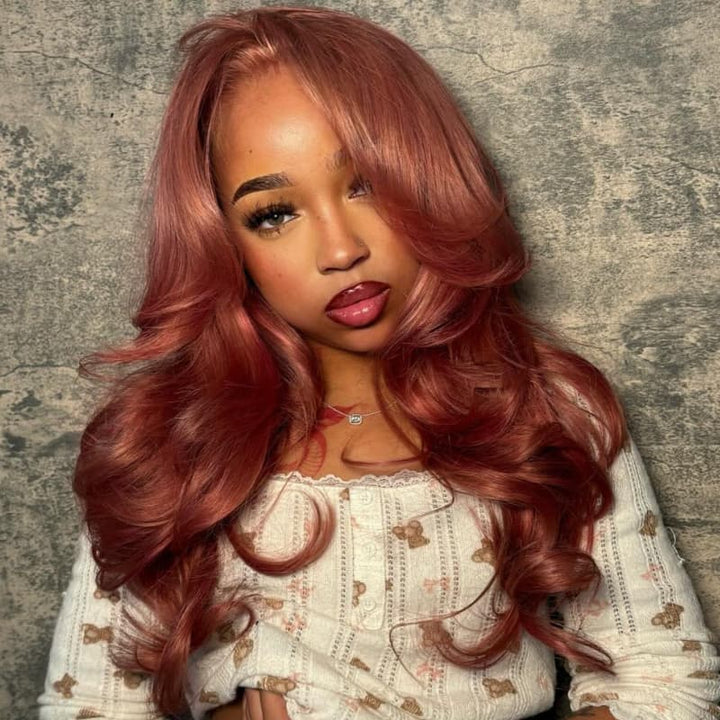 SZC Luxury Dusty Rose Copper Auburn Red 13x4 Lace Front Virgin Human Hair Wigs 200 Density