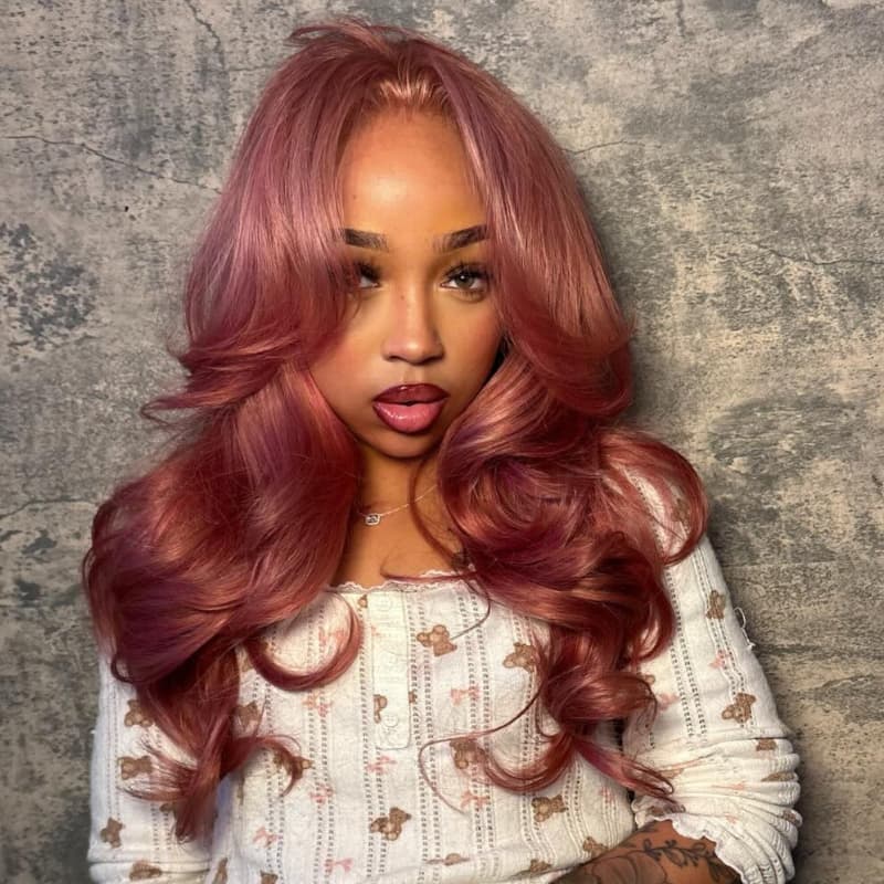 SZC Luxury Dusty Rose Copper Auburn Red 13x4 Lace Front Virgin Human Hair Wigs 200 Density