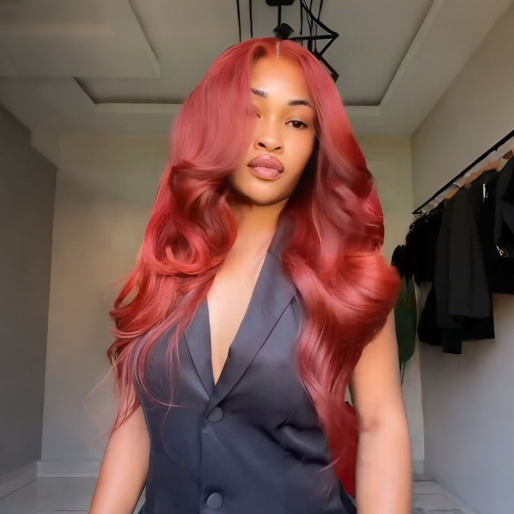 SZC Luxury Dusty Rose Copper Red 13x4 Lace Front Virgin Human Hair Wigs 200 Density