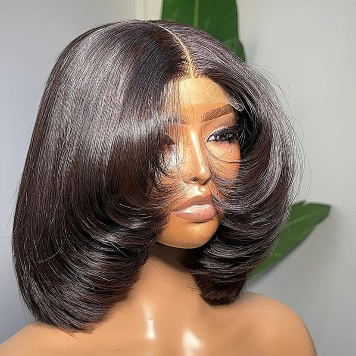 SZC Luxury Layered Rounded Blowout Short Bob 13x4 Lace Front Human Hair Wigs