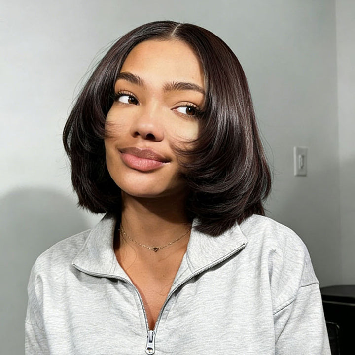 SZC Luxury Layered Rounded Blowout Short Bob 13x4 Lace Front Human Hair Wigs