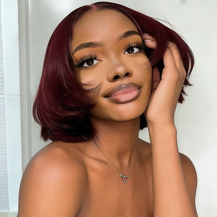 SZC Luxury Layered Rounded Blowout Short Bob 13x4 Lace Front Human Hair Wigs