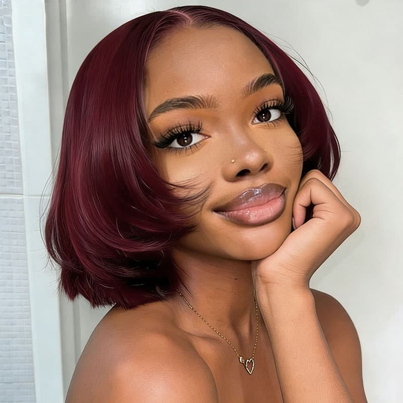 SZC Luxury Layered Rounded Blowout Short Bob 13x4 Lace Front Human Hair Wigs