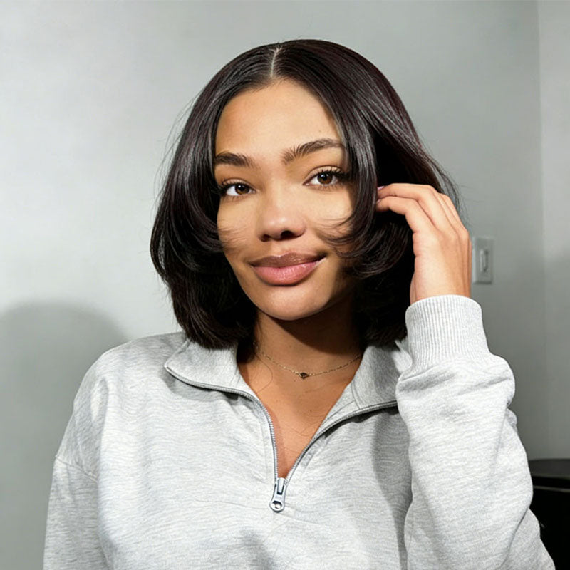 SZC Luxury Layered Rounded Blowout Short Bob 13x4 Lace Front Human Hair Wigs