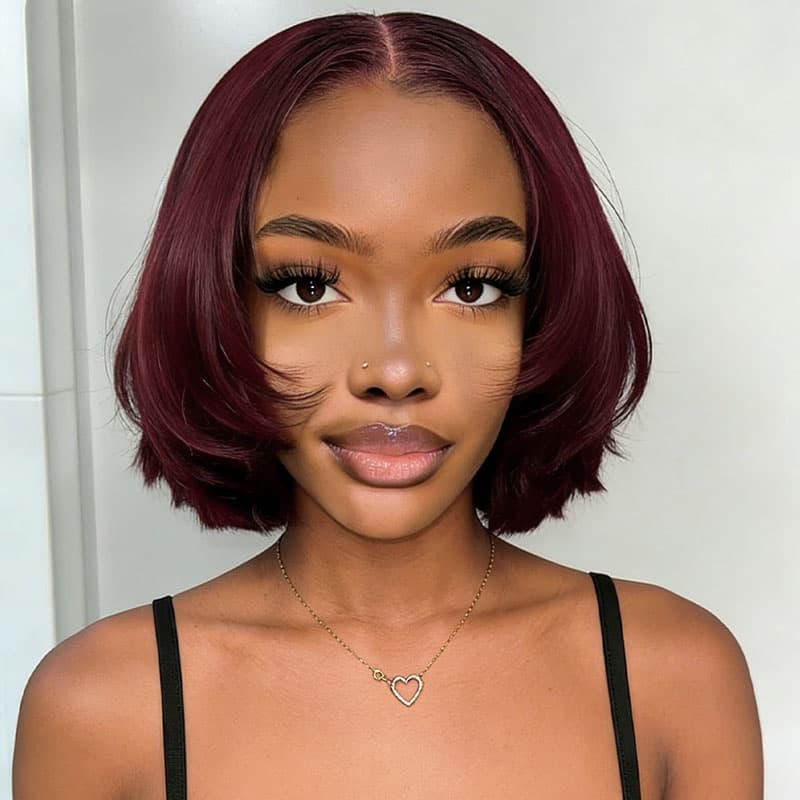 SZC Luxury Layered Rounded Blowout Short Bob 13x4 Lace Front Human Hair Wigs