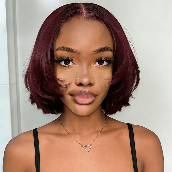SZC Luxury Layered Rounded Blowout Short Bob 13x4 Lace Front Human Hair Wigs