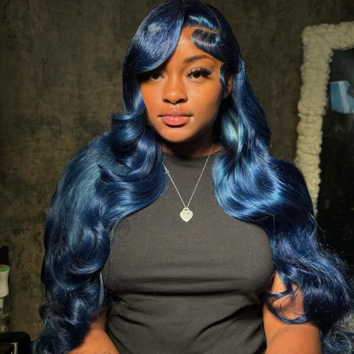 SZC Midnight Blue 13x4 Lace Front Virgin Remy Human Hair Wigs 200 Density