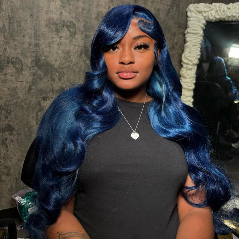 SZC Midnight Blue 13x4 Lace Front Virgin Remy Human Hair Wigs 200 Density