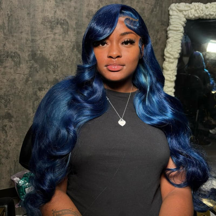 SZC Midnight Blue 13x4 Lace Front Virgin Remy Human Hair Wigs 200 Density
