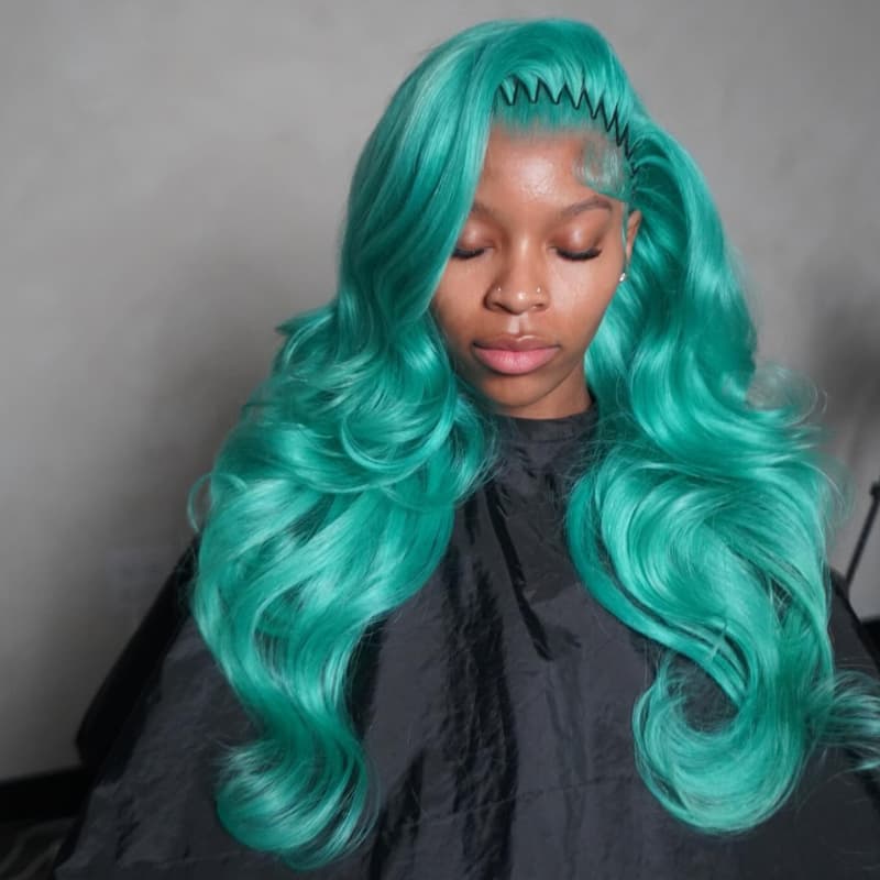 SZC Mint Teal Green 13x4 Lace Front Human Hair Wig 200 Density