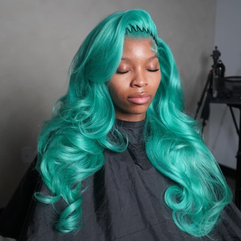 SZC Mint Teal Green 13x4 Lace Front Human Hair Wig 200 Density