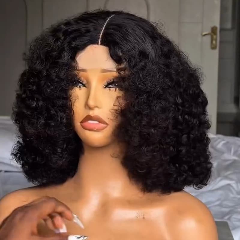 SZC Natural Coily Curly Short Bob 13x4 Lace Frontal Human Hair Wigs