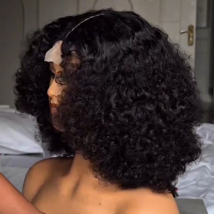 SZC Natural Coily Curly Short Bob 13x4 Lace Frontal Human Hair Wigs