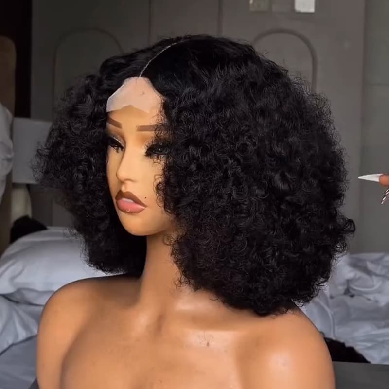 SZC Natural Coily Curly Short Bob 13x4 Lace Frontal Human Hair Wigs