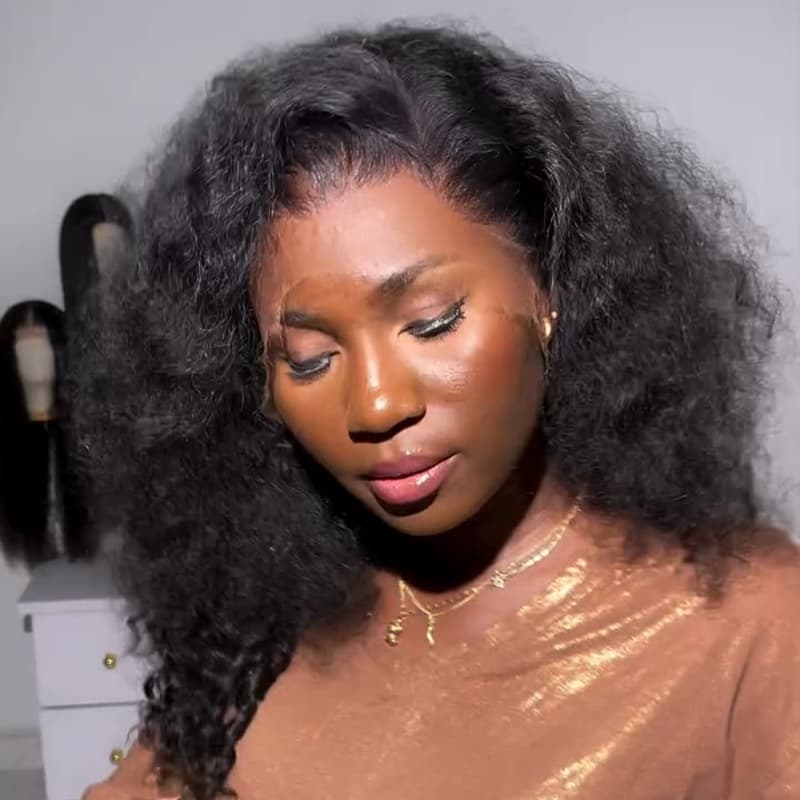 SZC Natural Fluffy kinky Curly Wave Light Frizz Realistic Look Curls Voluminous Virgin Human Hair Wigs