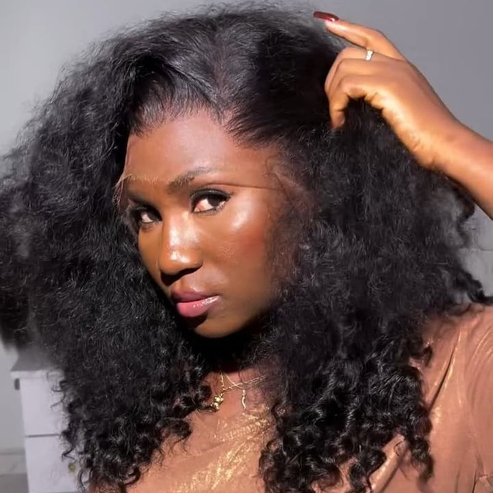 SZC Natural Fluffy kinky Curly Wave Light Frizz Realistic Look Curls Voluminous Virgin Human Hair Wigs