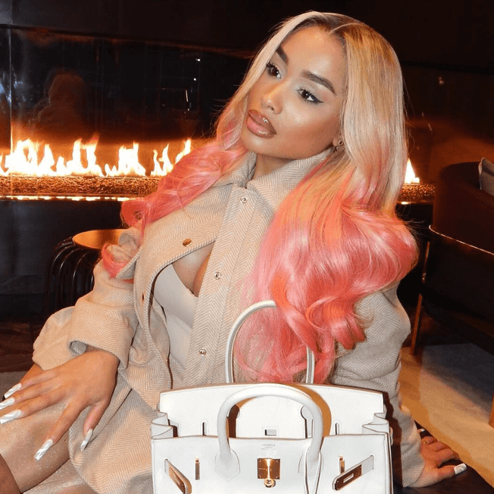 SZC Ombre Blonde Pink Wig With Dark Roots 13x4 Lace Front Human Hair Wigs