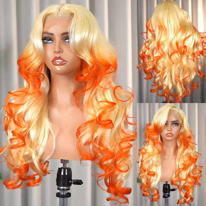 SZC Ombre 613 Blonde Ginger Orange 13x4 Lace Front Virgin Human Hair Wigs