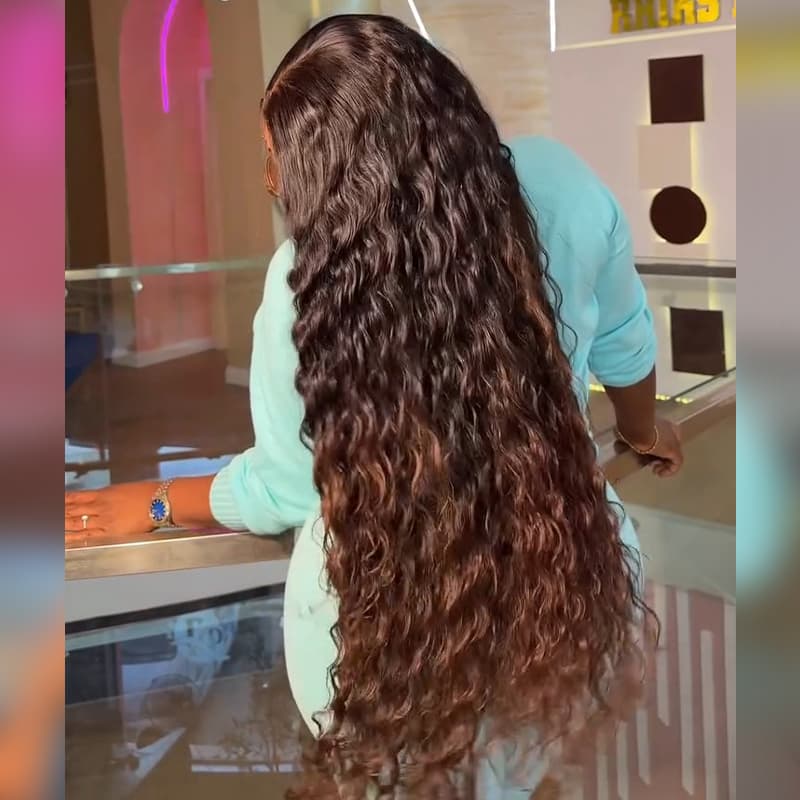 SZC Ombre Black Brown Beach Water Wave 13X4 Lace Front Human Hair Wigs 250 300 Density