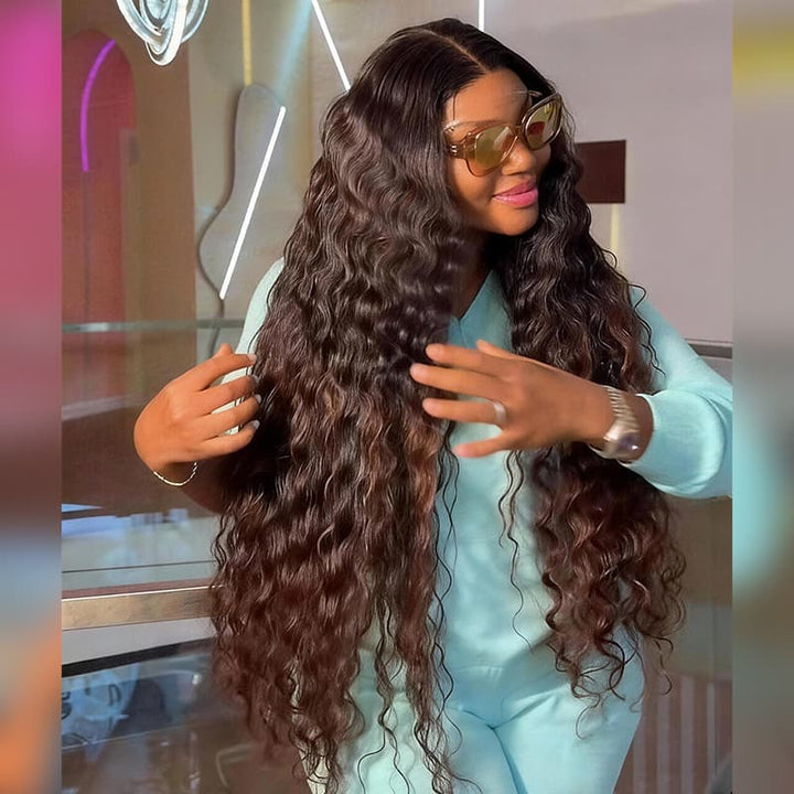 SZC Ombre Black Brown Beach Water Wave 13X4 Lace Front Human Hair Wigs 250 300 Density
