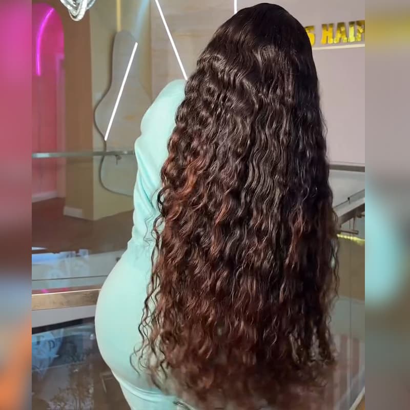 SZC Ombre Black Brown Beach Water Wave 13X4 Lace Front Human Hair Wigs 250 300 Density