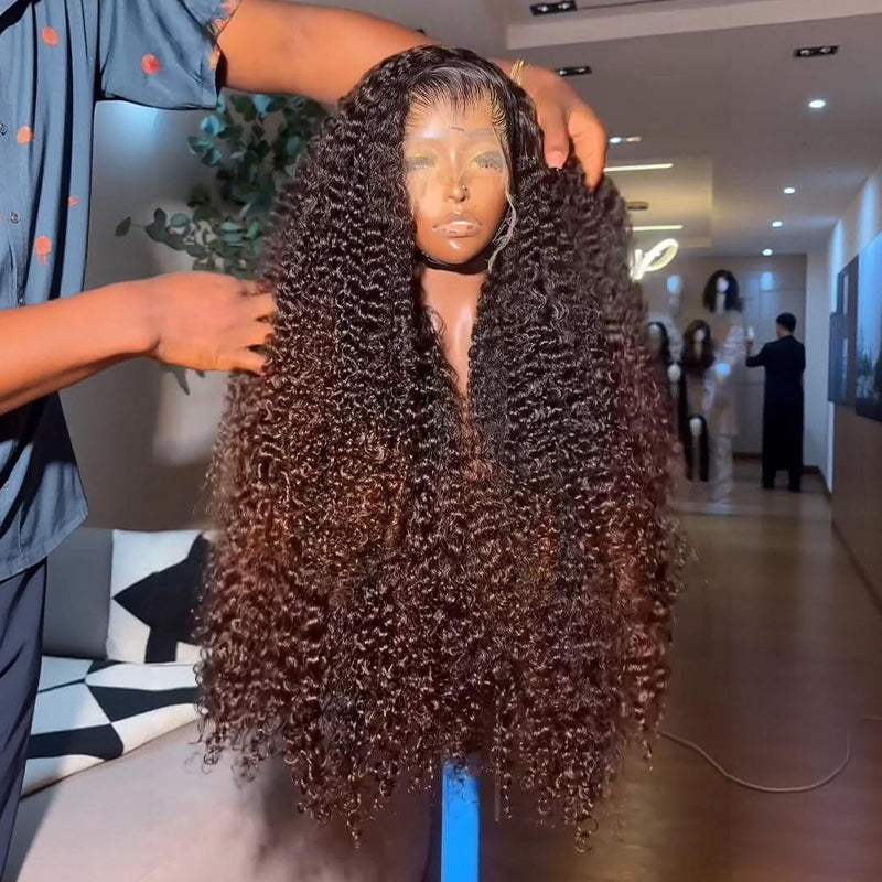 SZC Ombre Black Brown Kinky Curly 13x4 Lace Front Human Hair Wigs
