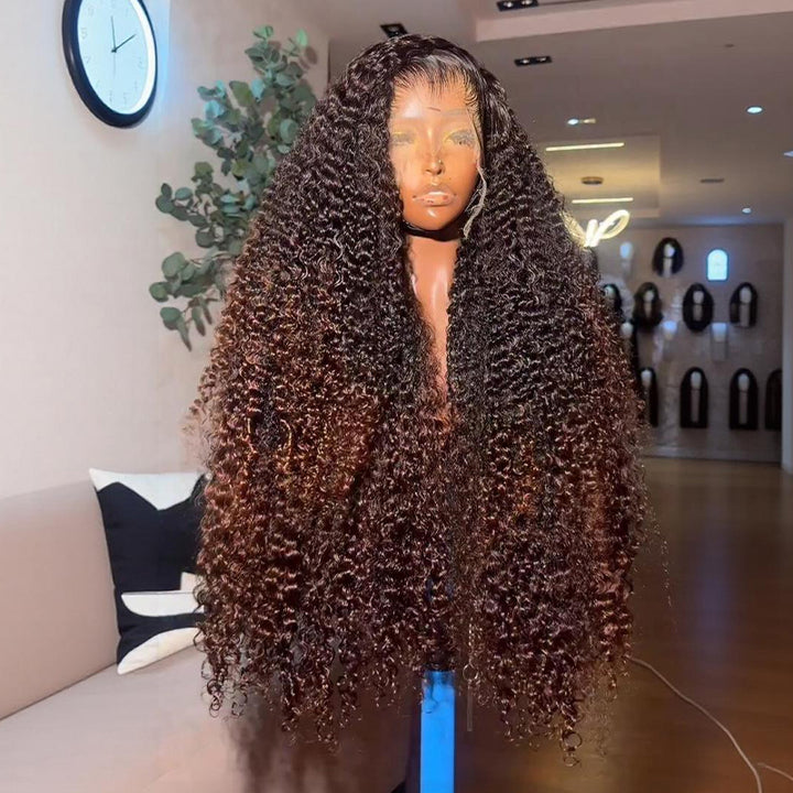 SZC Ombre Black Brown Kinky Curly 13x4 Lace Front Human Hair Wigs
