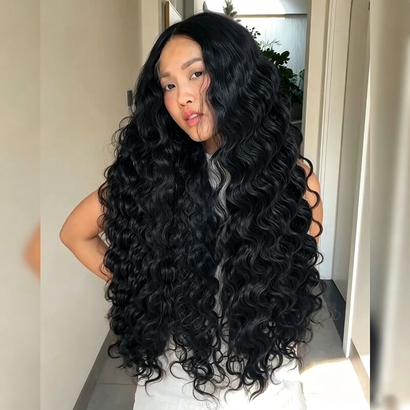 SZC Ombre Black Brown Loose Deep Wave 300 Density 13x4 Lace Front Human Hair Wig