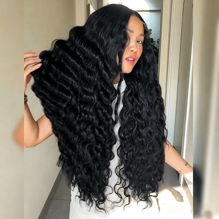 SZC Ombre Black Brown Loose Deep Wave 300 Density 13x4 Lace Front Human Hair Wig