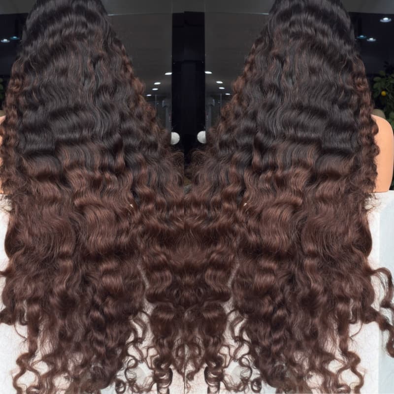SZC Ombre Black Brown Loose Deep Wave Curls 300 Density 13x4 Lace Front Human Hair Wigs