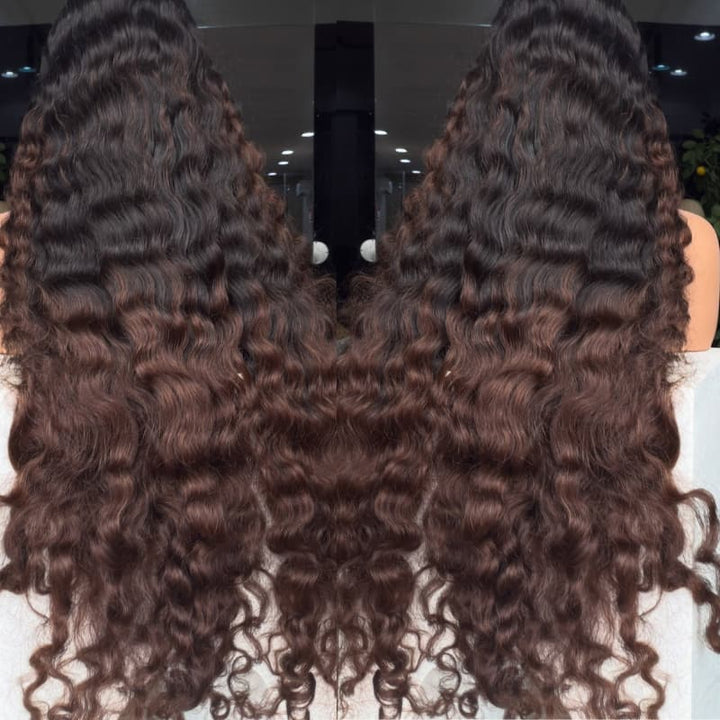 SZC Ombre Black Brown Loose Deep Wave Curls 300 Density 13x4 Lace Front Human Hair Wigs