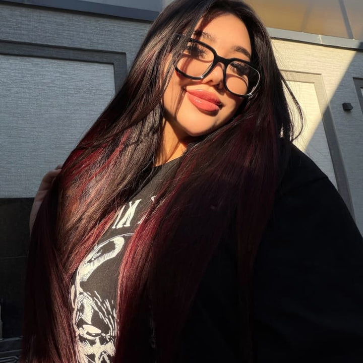SZC Ombre Black Burgundy Red Student Affordable Back to School Graduation College Girl 13x4 Lace Front Human Hair Wig