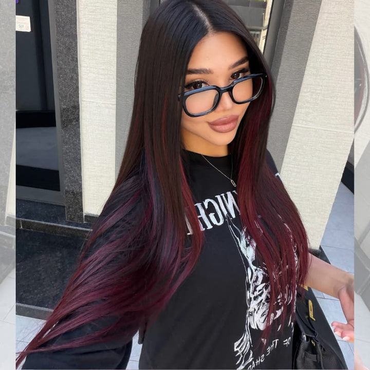 SZC Ombre Black Burgundy Red Student Affordable Back to School Graduation College Girl 13x4 Lace Front Human Hair Wig