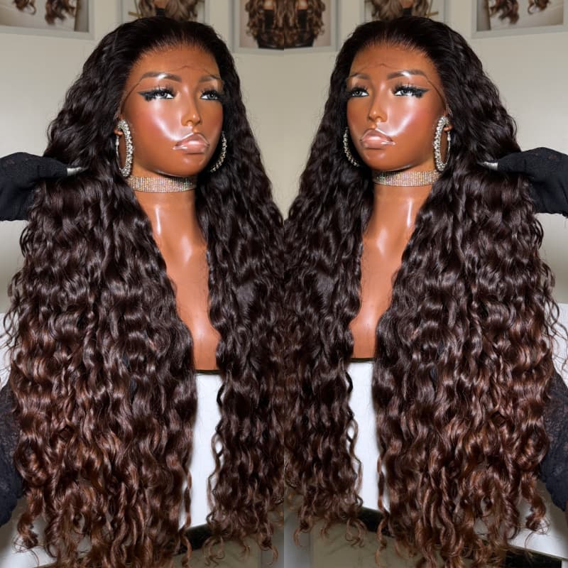 SZC Ombre Black Chocolate Brown Spanish Loose Deep Wave 300 Density 13x4 Lace Front Human Hair Wigs