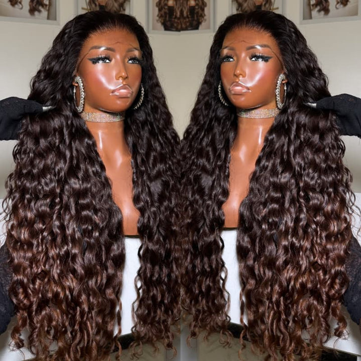 SZC Ombre Black Chocolate Brown Spanish Loose Deep Wave 300 Density 13x4 Lace Front Human Hair Wigs