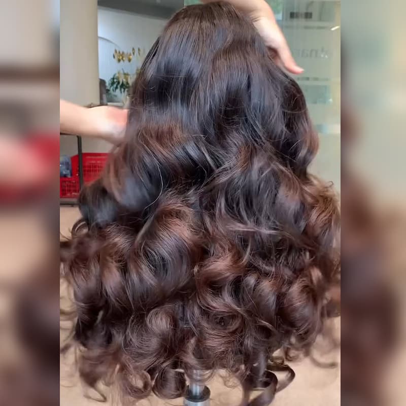 SZC Ombre Black Dark Chocolate Brown Full Bouncy Loose Spiral Curls 13X4 Lace Front Human Hair Wigs 250 300 Density