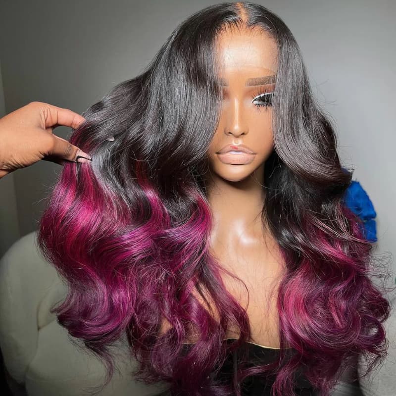 SZC Ombre Black Purple 13x4 Lace Front Human Hair Wigs 200 Density