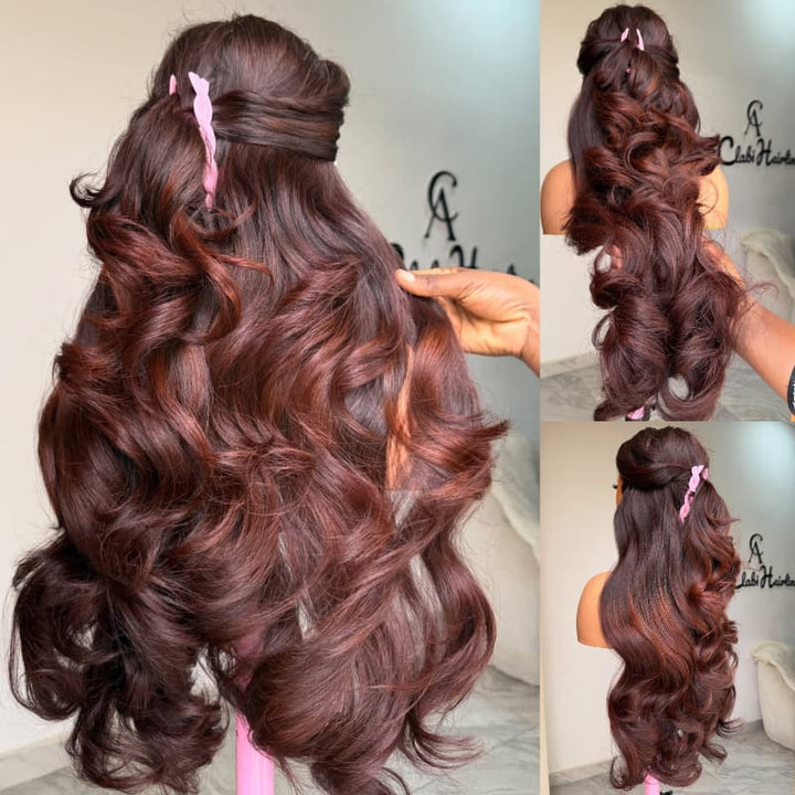 SZC Ombre Black Reddish Brown Wavy 13X4 Lace Front Human Hair Wigs 250 300 Density